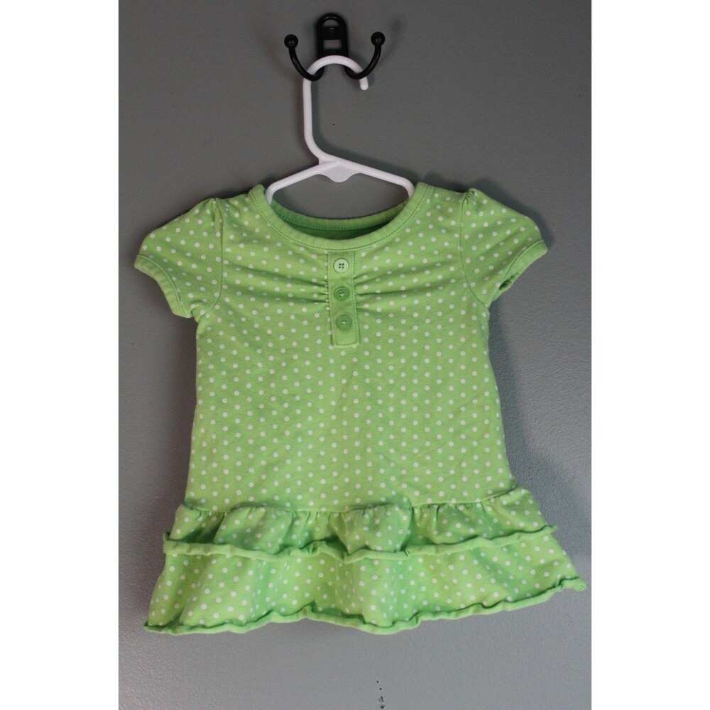Faded Glory Baby Girls Green White Polka Dots Dress 0-3M